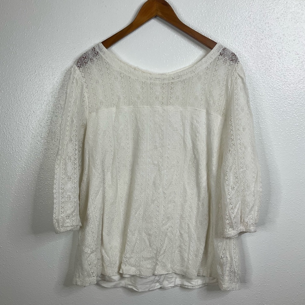 Fat‎ Face White Lace 3/4 Length Sleeve Top Size 14